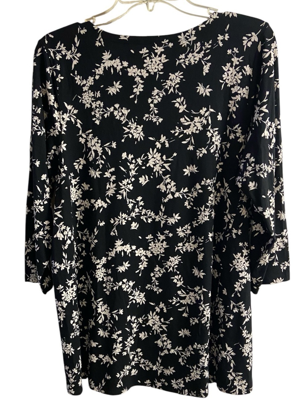 J. Jill Black Tunic Top with Cream Floral Print Supima Cotton Medium - Picture 3 of 7